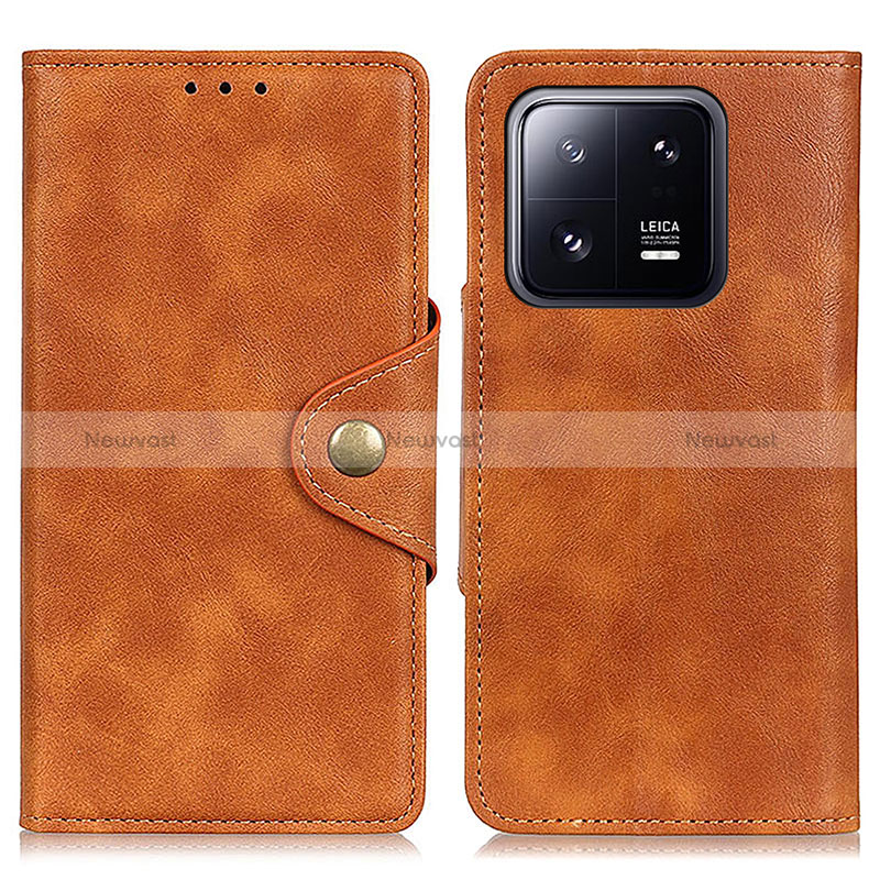 Leather Case Stands Flip Cover Holder D10Y for Xiaomi Mi 13 Pro 5G Brown