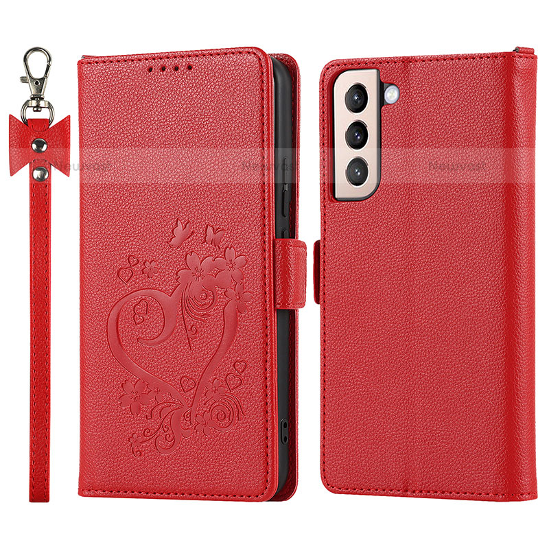 Leather Case Stands Flip Cover Holder D11T for Samsung Galaxy S22 Plus 5G Red