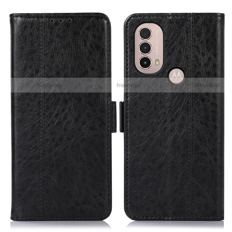 Leather Case Stands Flip Cover Holder D11Y for Motorola Moto E20 Black