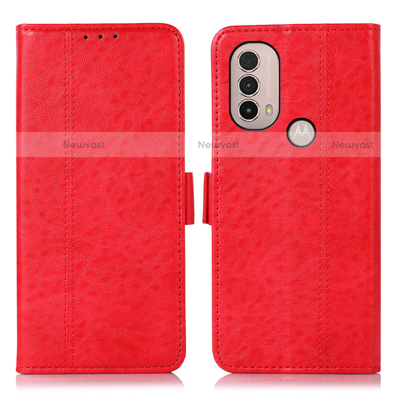 Leather Case Stands Flip Cover Holder D11Y for Motorola Moto E20 Red