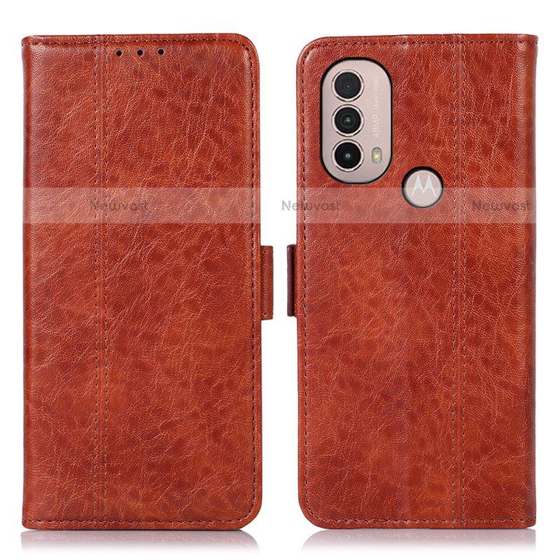 Leather Case Stands Flip Cover Holder D11Y for Motorola Moto E30 Brown