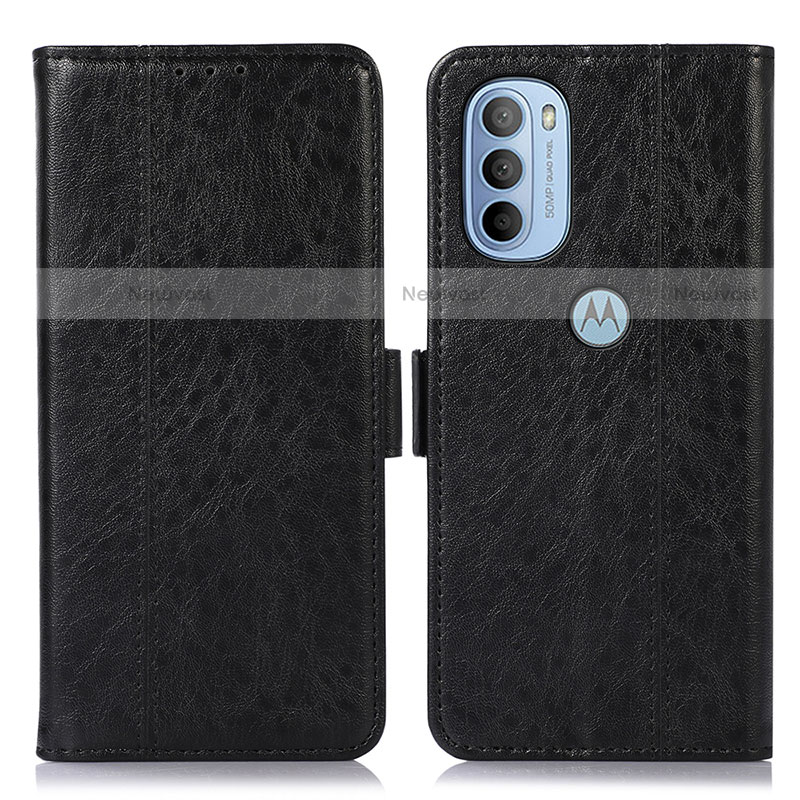 Leather Case Stands Flip Cover Holder D11Y for Motorola Moto G31 Black