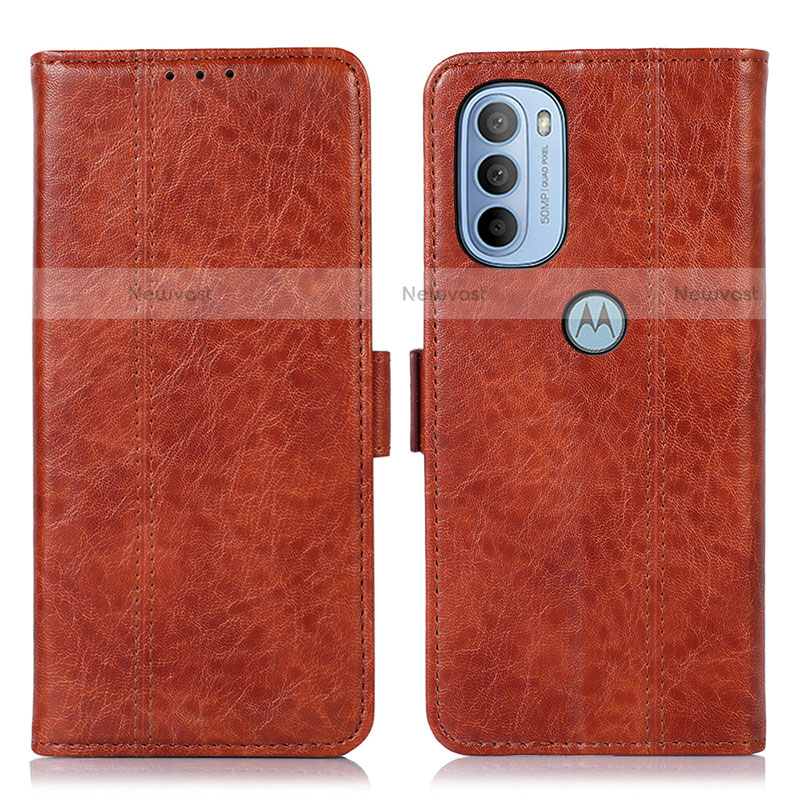 Leather Case Stands Flip Cover Holder D11Y for Motorola Moto G31 Brown