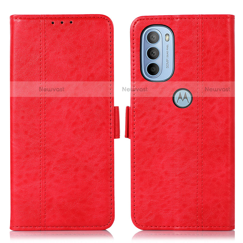 Leather Case Stands Flip Cover Holder D11Y for Motorola Moto G31 Red