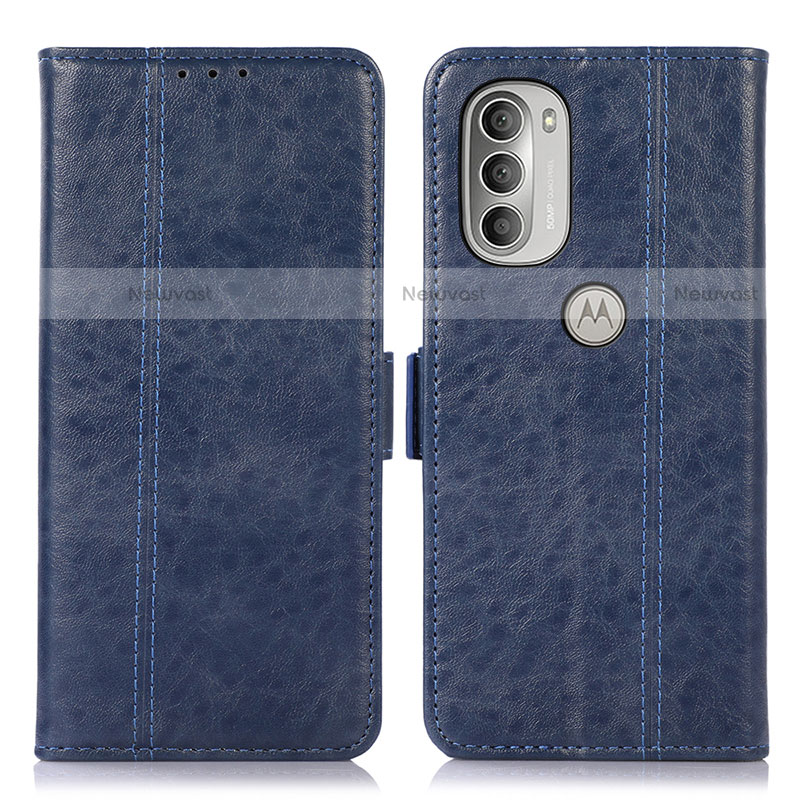 Leather Case Stands Flip Cover Holder D11Y for Motorola Moto G51 5G Blue