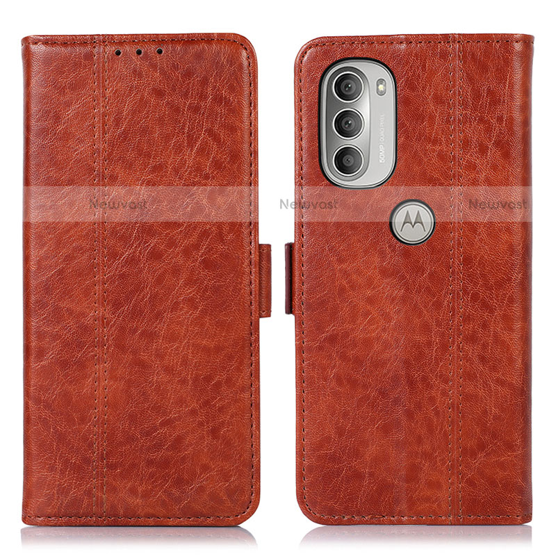 Leather Case Stands Flip Cover Holder D11Y for Motorola Moto G51 5G Brown