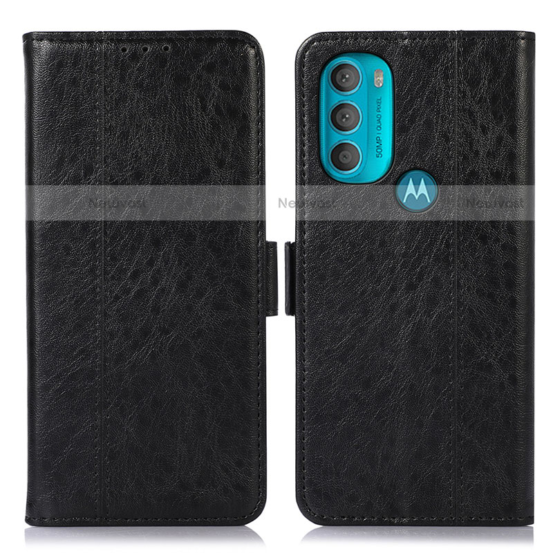 Leather Case Stands Flip Cover Holder D11Y for Motorola Moto G71 5G Black