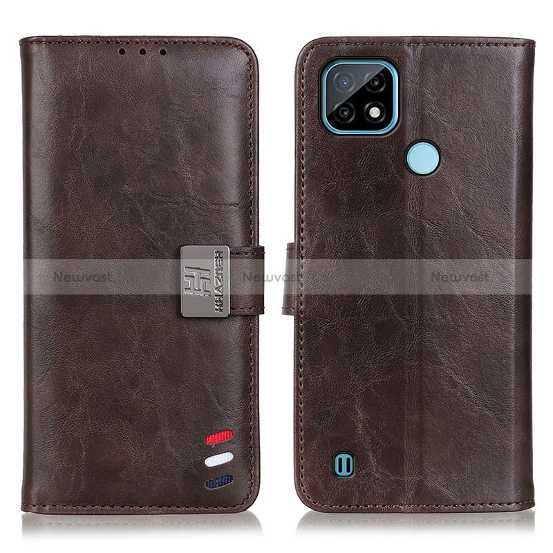 Leather Case Stands Flip Cover Holder D11Y for Realme C21 Brown