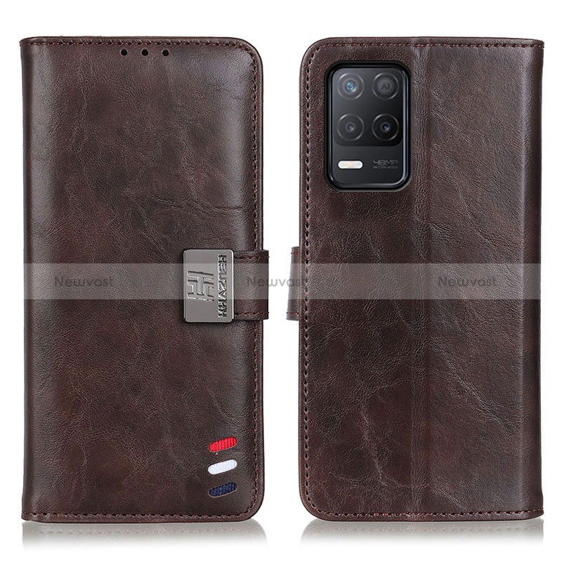 Leather Case Stands Flip Cover Holder D11Y for Realme Q3 5G Brown