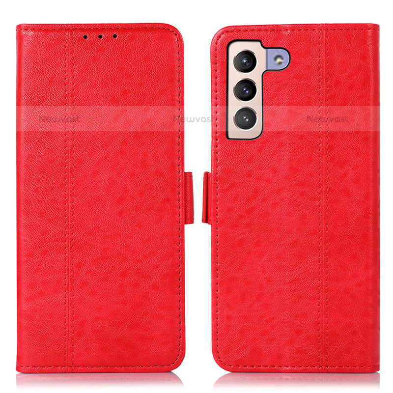 Leather Case Stands Flip Cover Holder D11Y for Samsung Galaxy S21 Plus 5G Red