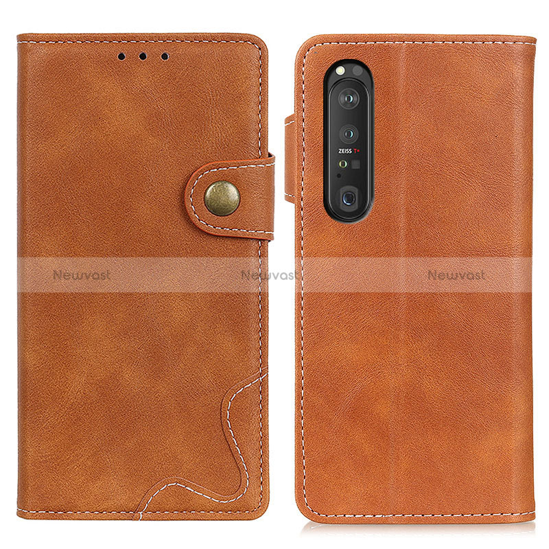 Leather Case Stands Flip Cover Holder D11Y for Sony Xperia 1 III Brown