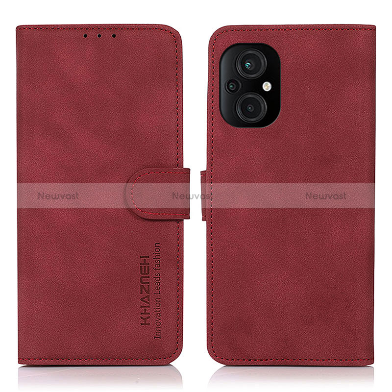 Leather Case Stands Flip Cover Holder D11Y for Xiaomi Poco M5 4G Red