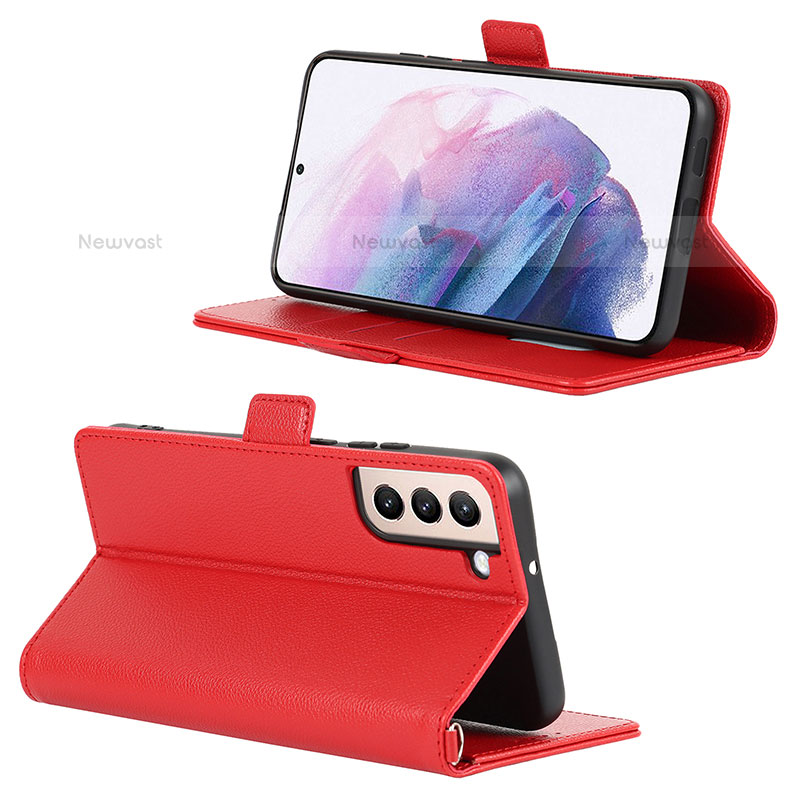 Leather Case Stands Flip Cover Holder D12T for Samsung Galaxy S22 5G Red