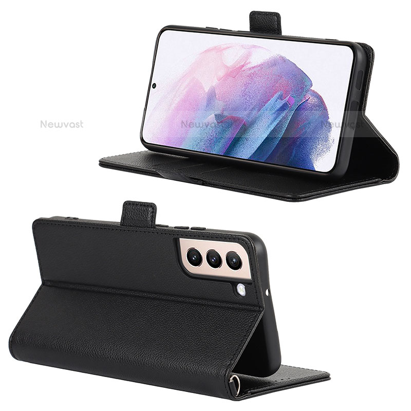 Leather Case Stands Flip Cover Holder D12T for Samsung Galaxy S22 Plus 5G Black