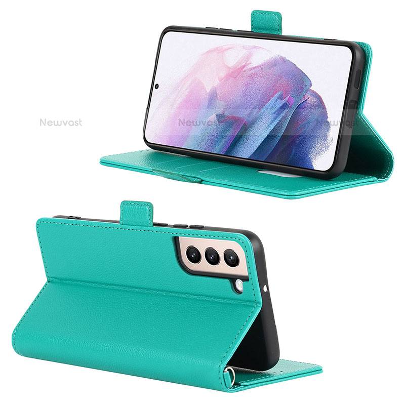 Leather Case Stands Flip Cover Holder D12T for Samsung Galaxy S22 Plus 5G Green