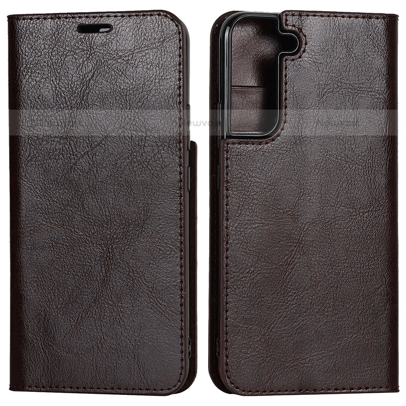 Leather Case Stands Flip Cover Holder D13T for Samsung Galaxy S21 Plus 5G Brown