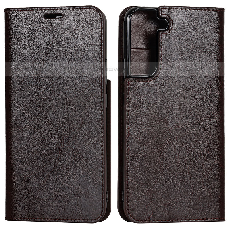 Leather Case Stands Flip Cover Holder D13T for Samsung Galaxy S23 Plus 5G Brown