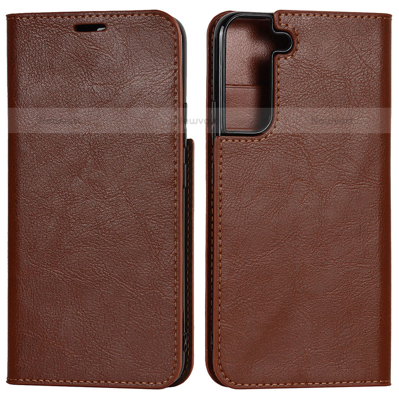 Leather Case Stands Flip Cover Holder D13T for Samsung Galaxy S23 Plus 5G Light Brown