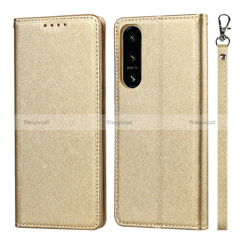 Leather Case Stands Flip Cover Holder DT1 for Sony Xperia 5 IV Gold