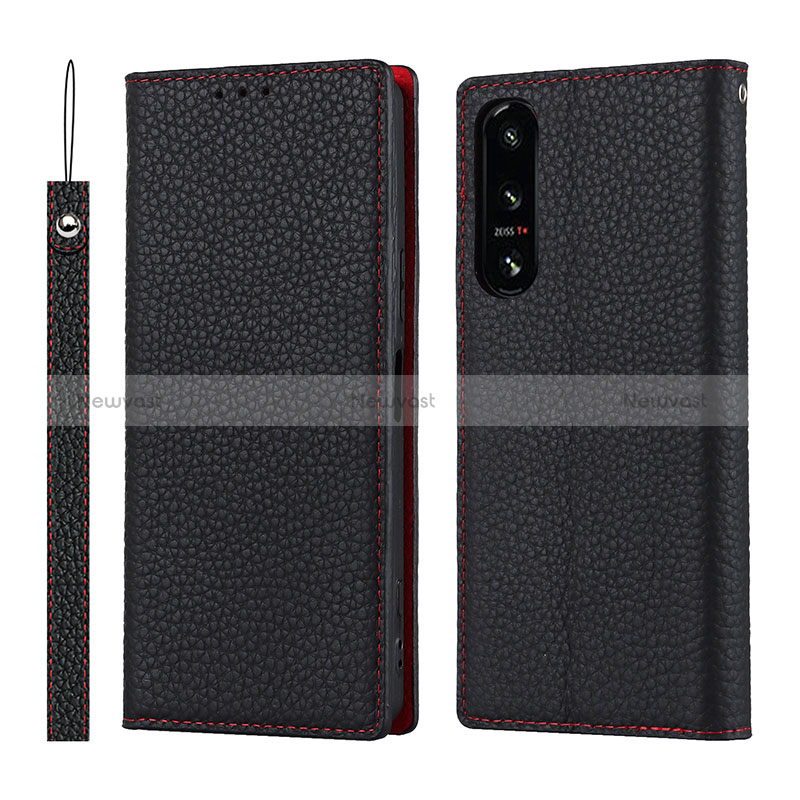 Leather Case Stands Flip Cover Holder DT2 for Sony Xperia 5 IV Black