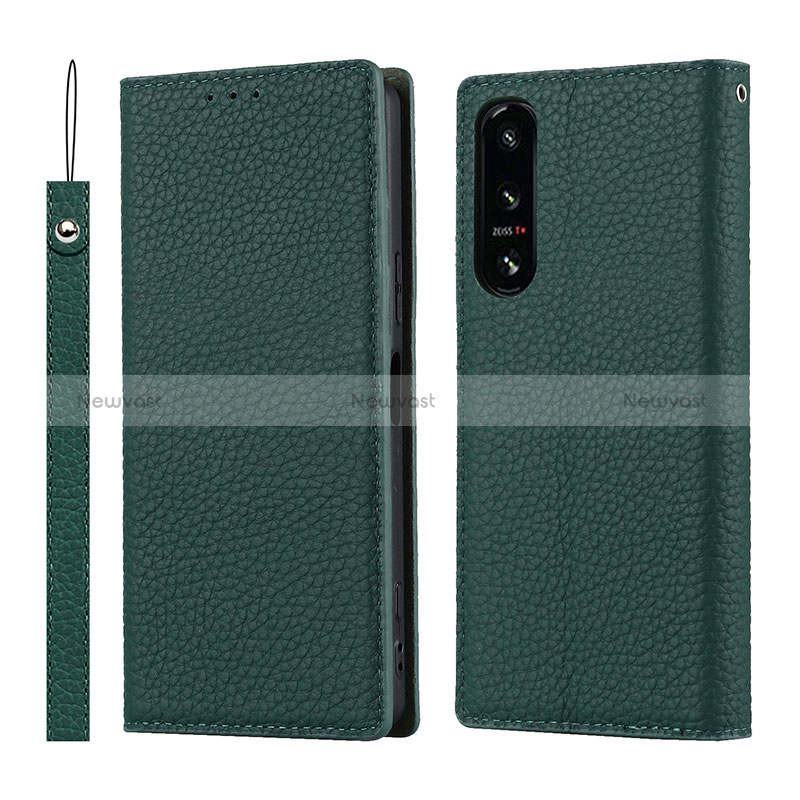 Leather Case Stands Flip Cover Holder DT2 for Sony Xperia 5 IV Green