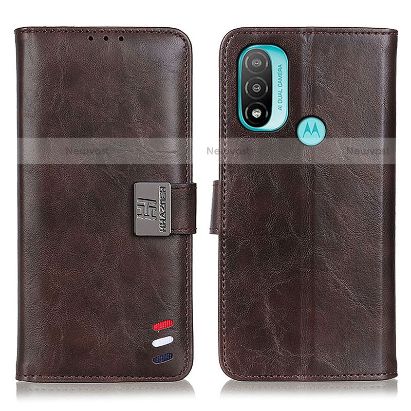 Leather Case Stands Flip Cover Holder DY01 for Motorola Moto E30 Brown