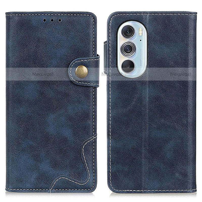 Leather Case Stands Flip Cover Holder DY01 for Motorola Moto Edge Plus (2022) 5G Blue