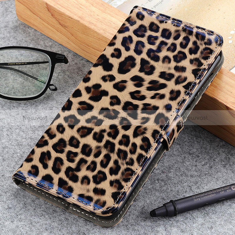 Leather Case Stands Flip Cover Holder DY01 for Oppo A54 5G Brown