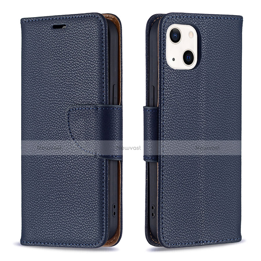 Leather Case Stands Flip Cover Holder for Apple iPhone 13 Blue