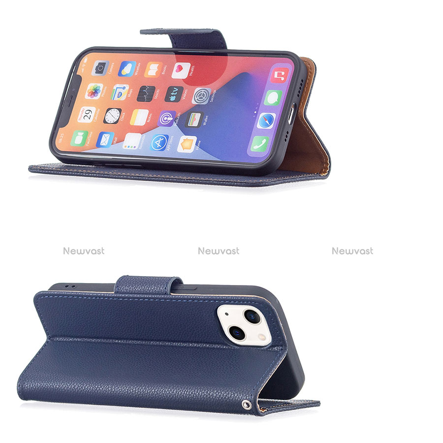 Leather Case Stands Flip Cover Holder for Apple iPhone 13 Blue