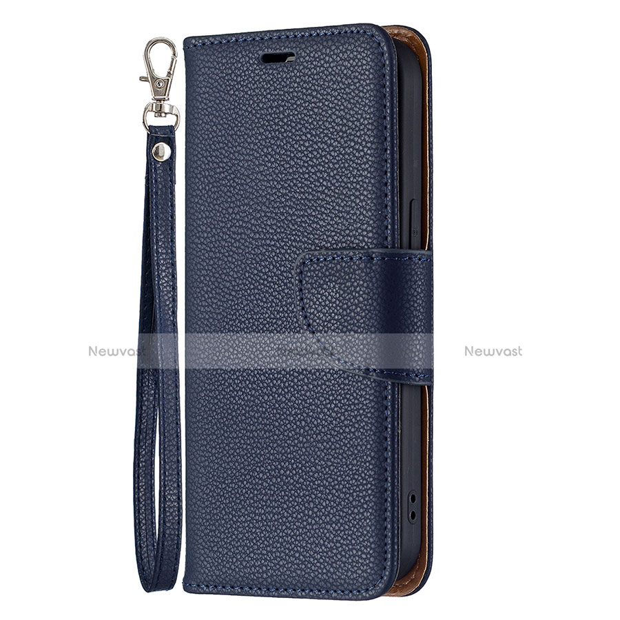 Leather Case Stands Flip Cover Holder for Apple iPhone 13 Blue