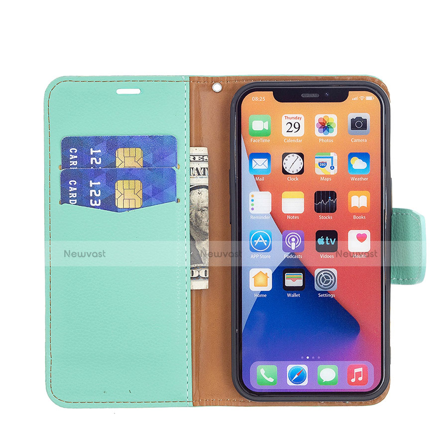 Leather Case Stands Flip Cover Holder for Apple iPhone 13 Cyan