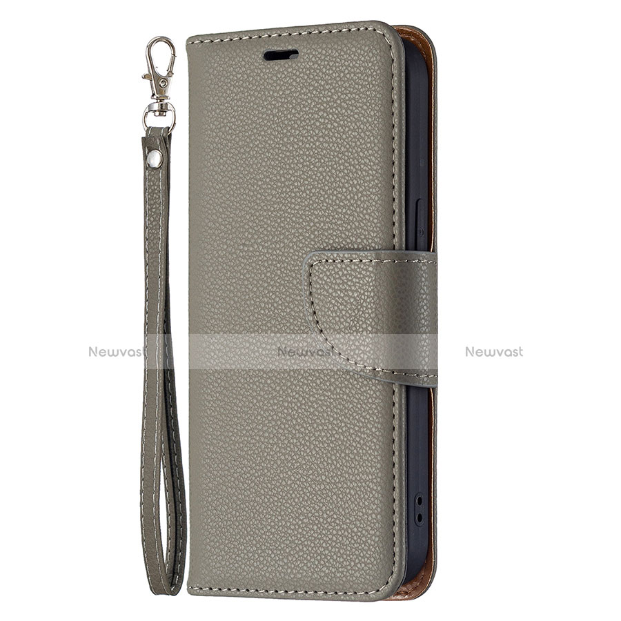 Leather Case Stands Flip Cover Holder for Apple iPhone 13 Gray