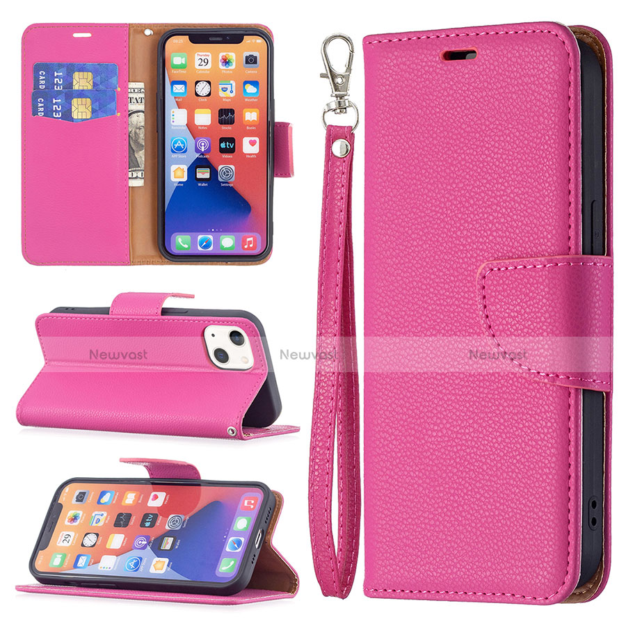 Leather Case Stands Flip Cover Holder for Apple iPhone 13 Hot Pink