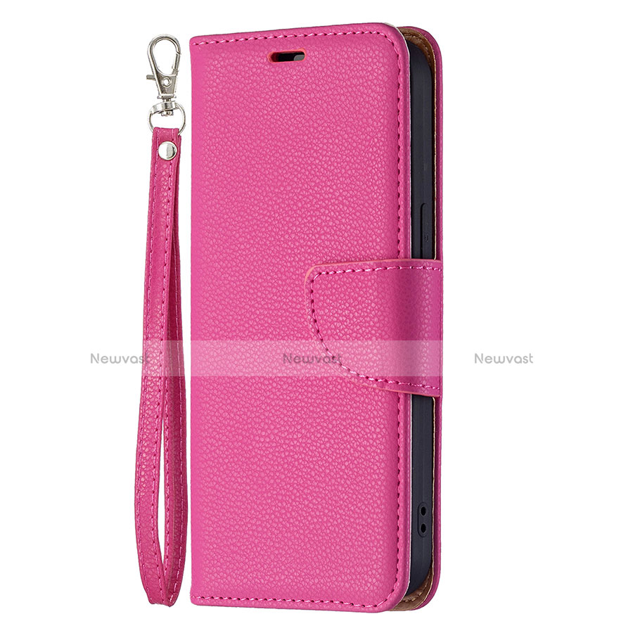 Leather Case Stands Flip Cover Holder for Apple iPhone 13 Hot Pink