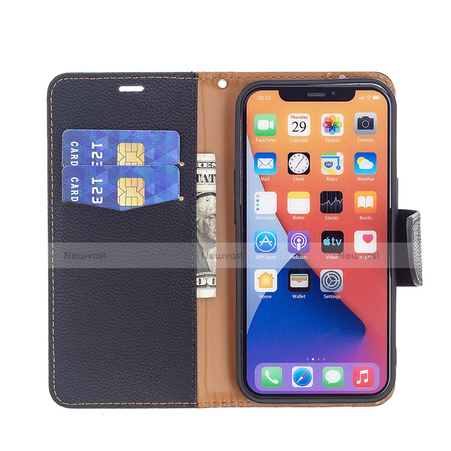 Leather Case Stands Flip Cover Holder for Apple iPhone 13 Mini Black