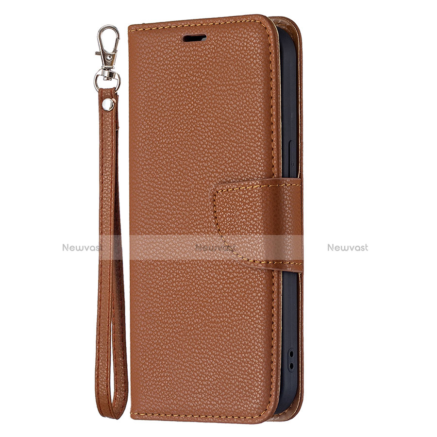 Leather Case Stands Flip Cover Holder for Apple iPhone 13 Mini Brown