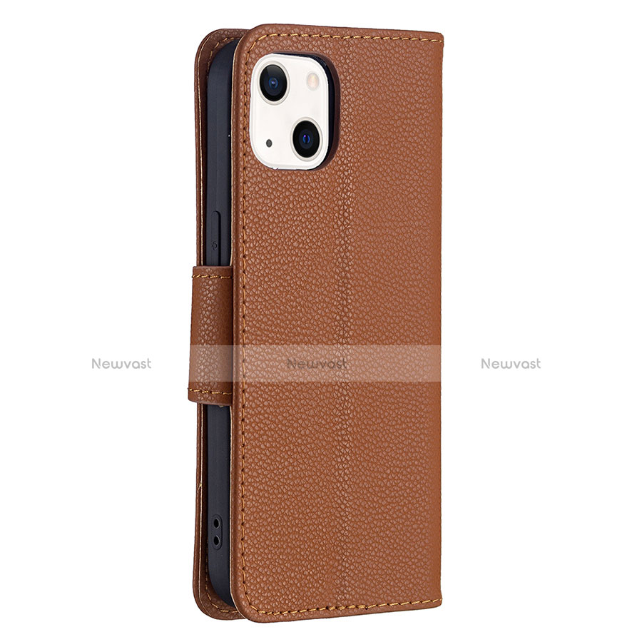 Leather Case Stands Flip Cover Holder for Apple iPhone 13 Mini Brown