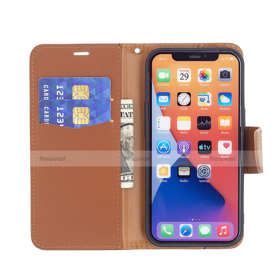 Leather Case Stands Flip Cover Holder for Apple iPhone 13 Mini Brown