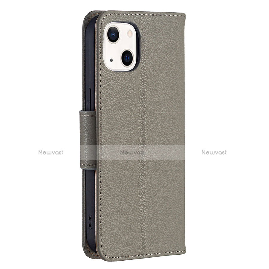 Leather Case Stands Flip Cover Holder for Apple iPhone 13 Mini Gray