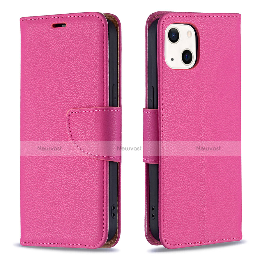 Leather Case Stands Flip Cover Holder for Apple iPhone 13 Mini Hot Pink