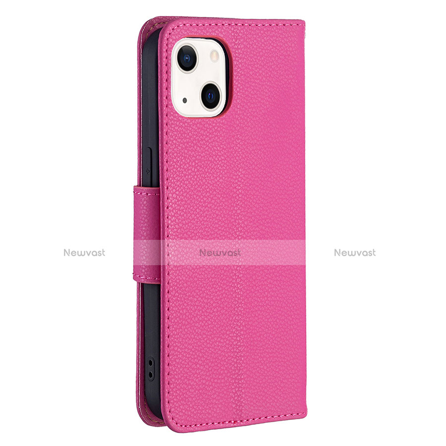 Leather Case Stands Flip Cover Holder for Apple iPhone 13 Mini Hot Pink