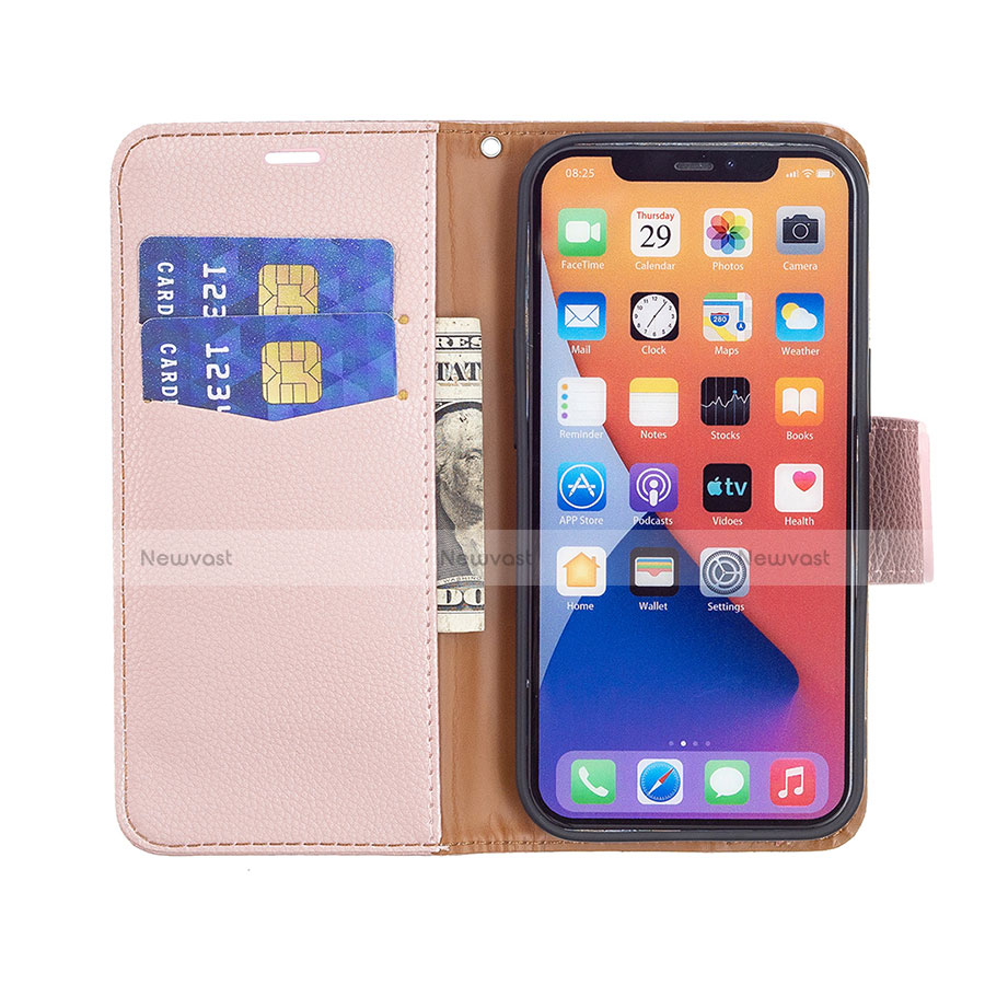 Leather Case Stands Flip Cover Holder for Apple iPhone 13 Mini Rose Gold