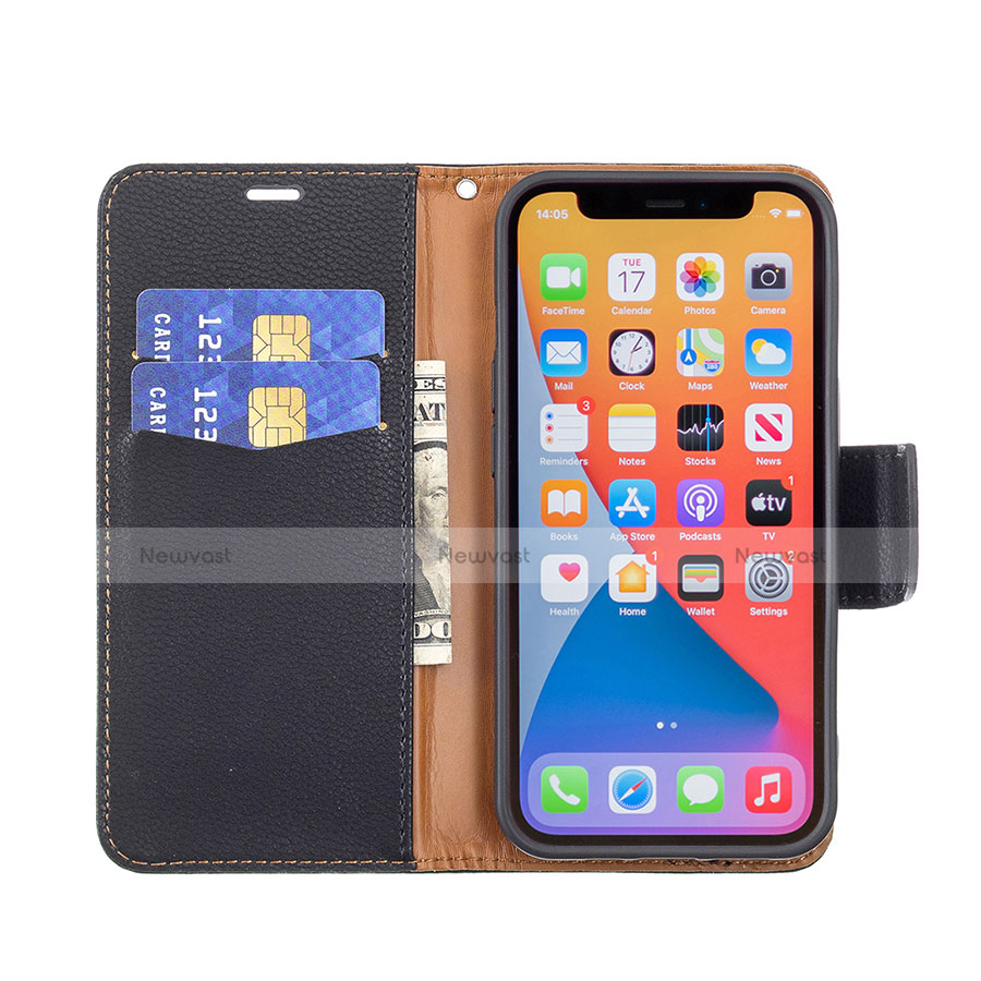 Leather Case Stands Flip Cover Holder for Apple iPhone 13 Pro Black