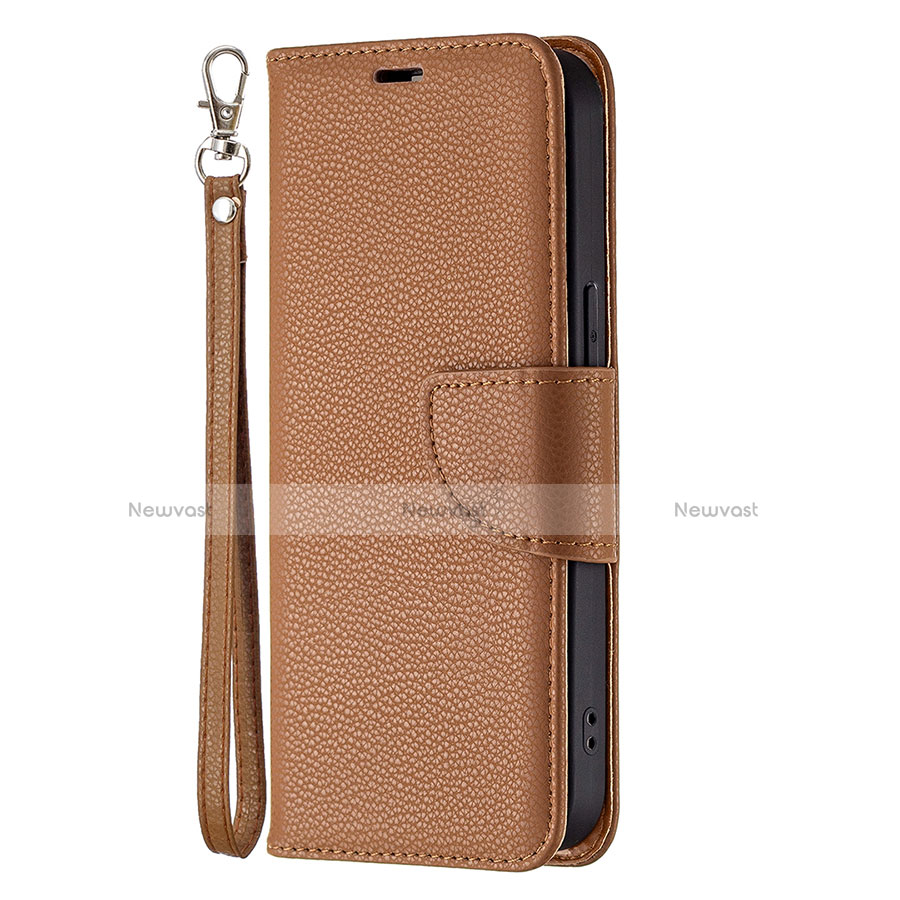 Leather Case Stands Flip Cover Holder for Apple iPhone 13 Pro Brown