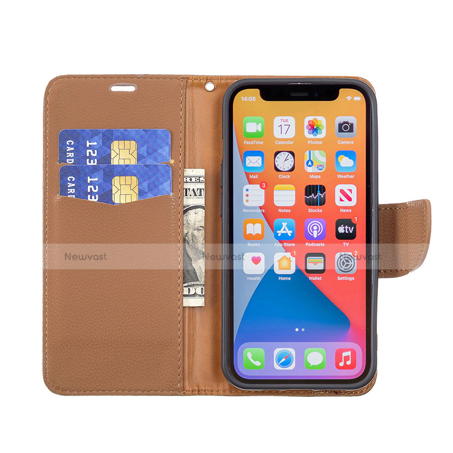 Leather Case Stands Flip Cover Holder for Apple iPhone 13 Pro Brown