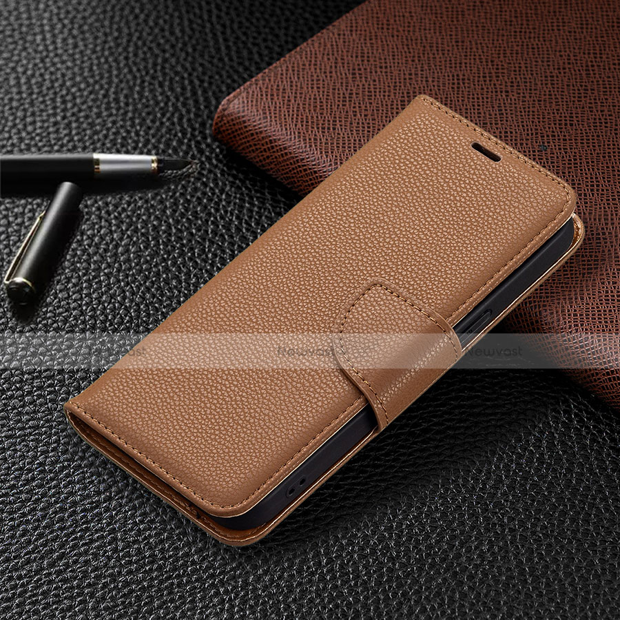 Leather Case Stands Flip Cover Holder for Apple iPhone 13 Pro Brown