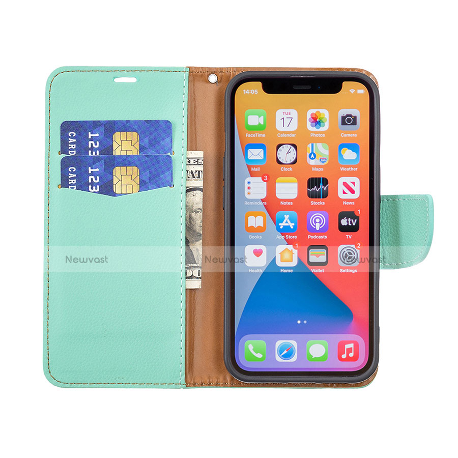 Leather Case Stands Flip Cover Holder for Apple iPhone 13 Pro Cyan