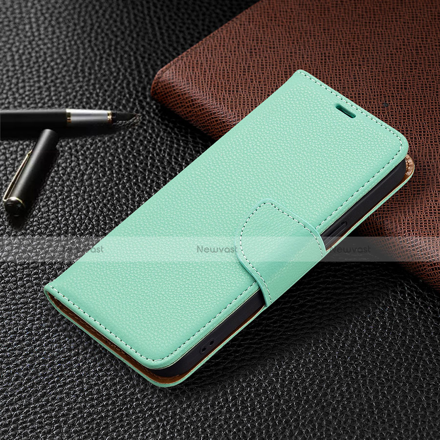 Leather Case Stands Flip Cover Holder for Apple iPhone 13 Pro Cyan