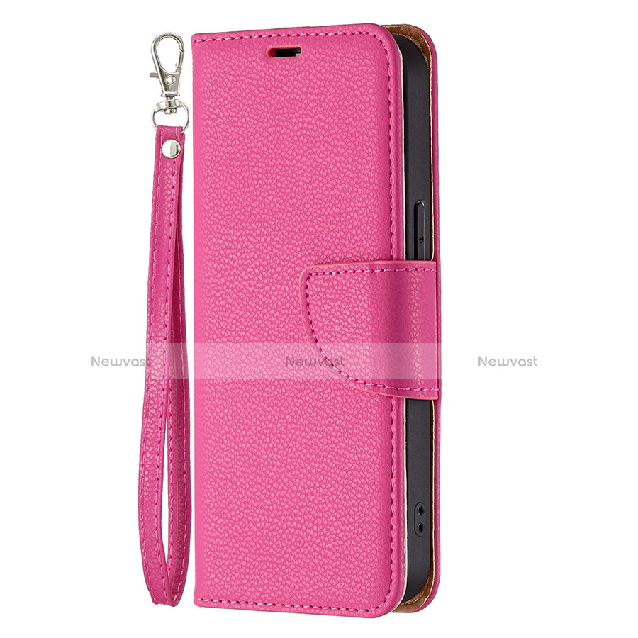 Leather Case Stands Flip Cover Holder for Apple iPhone 13 Pro Hot Pink